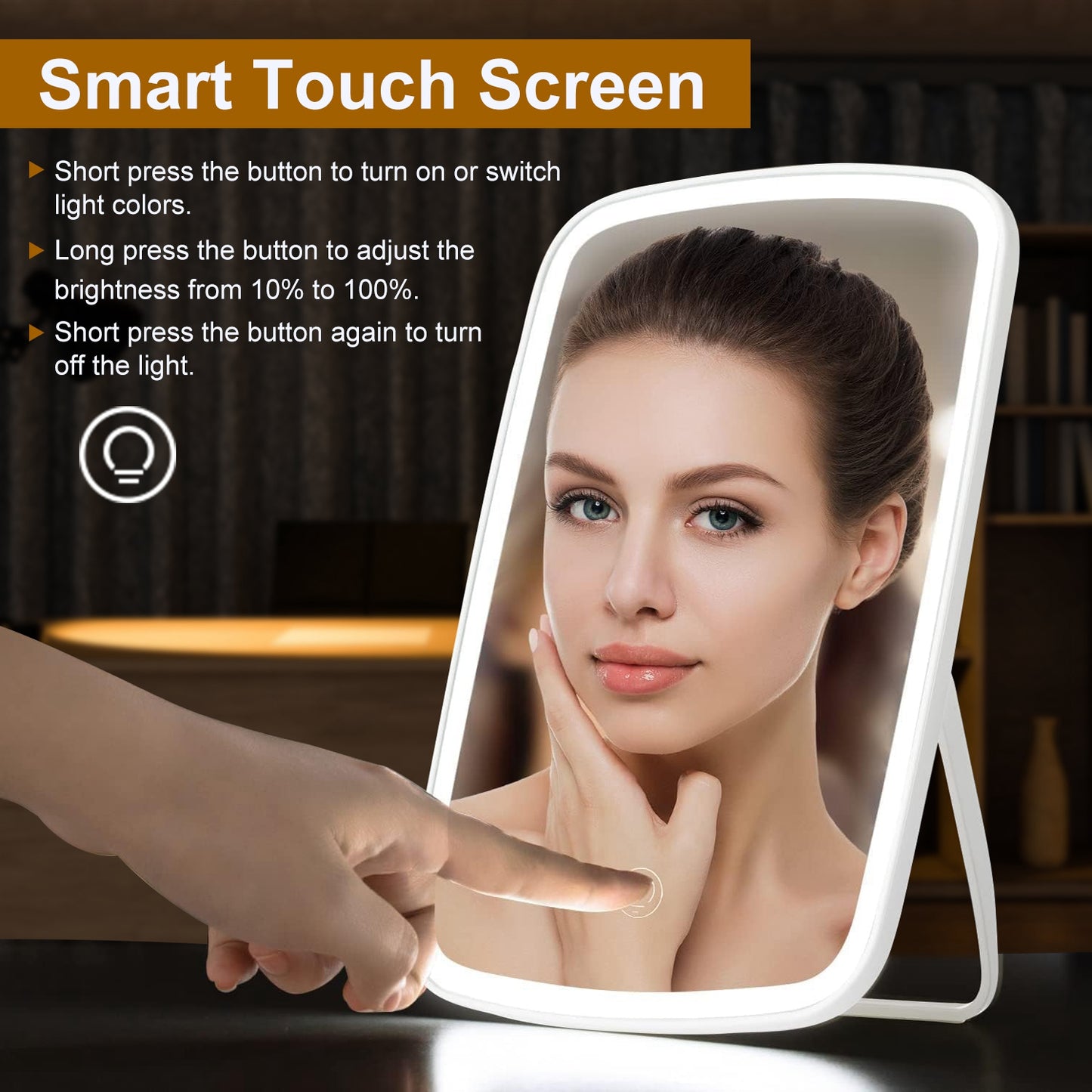 Espejo LED de Maquillaje con 3 Tonos de Luz y Brillo Ajustable (Recargable USB)