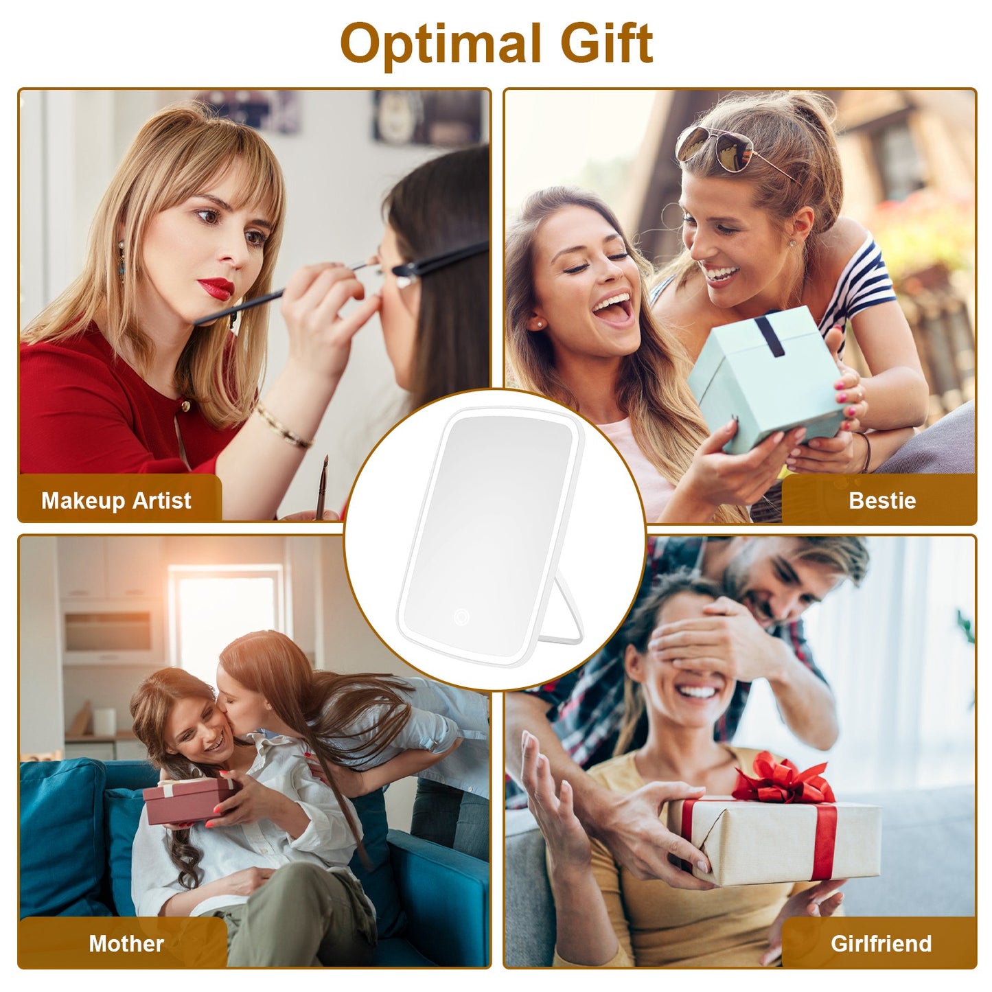 Espejo LED de Maquillaje con 3 Tonos de Luz y Brillo Ajustable (Recargable USB)