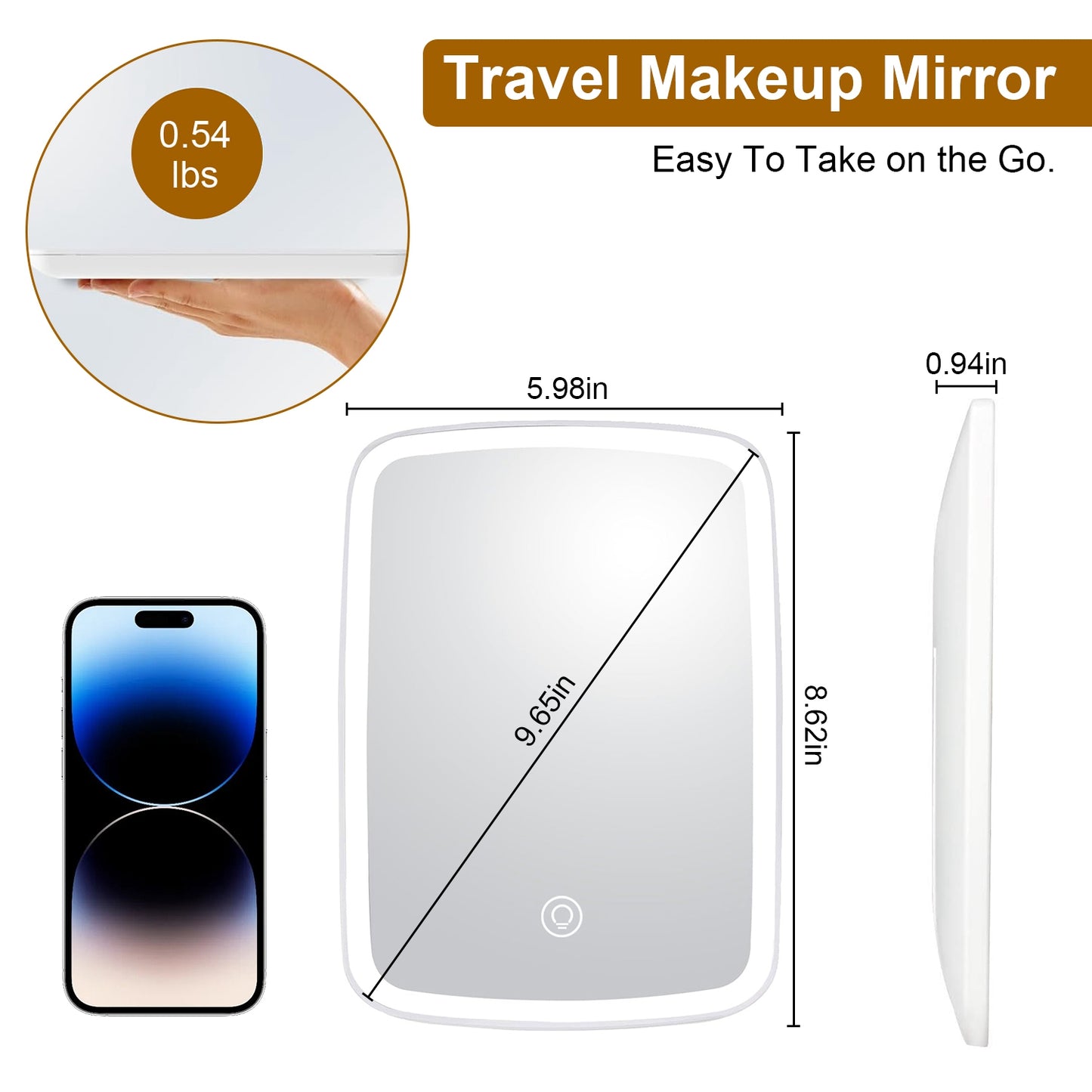 Espejo LED de Maquillaje con 3 Tonos de Luz y Brillo Ajustable (Recargable USB)