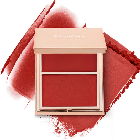 Colorete Dúo Crema y Polvo de Larga Duración con Acabado Natural
