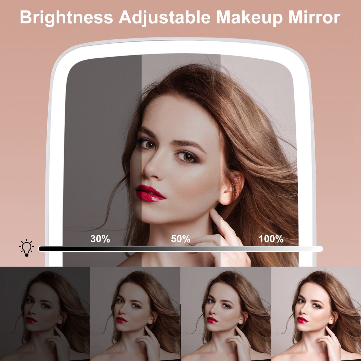 Espejo LED de Maquillaje con 3 Tonos de Luz y Brillo Ajustable (Recargable USB)