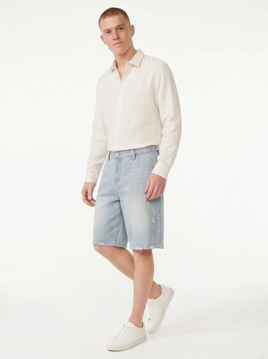 Premium Fit Hole Washed Denim Shorts Pants